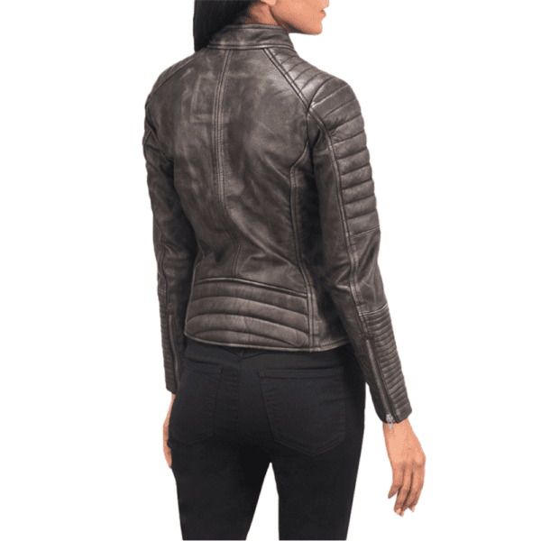 Adalyn Quilted Distressed Brown Leather Biker Jacket Back Side