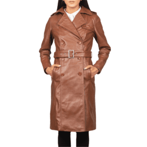 Alice Brown Double Breasted Leather Coat Front Side