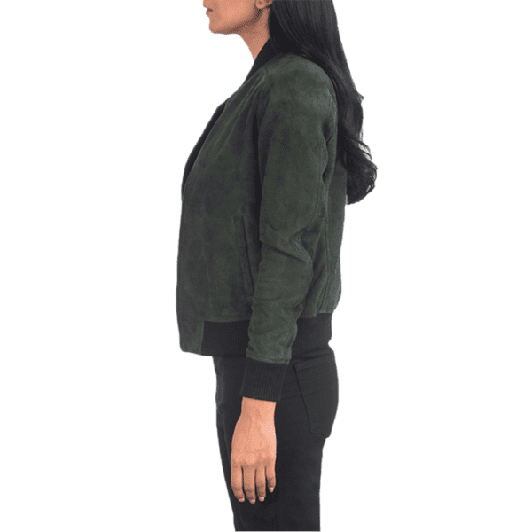 Bliss Green Suede Bomber Jacket Right side