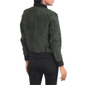 Bliss Green Suede Bomber Jacket Back side