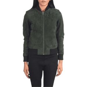 Bliss Green Suede Bomber Jacket Front side