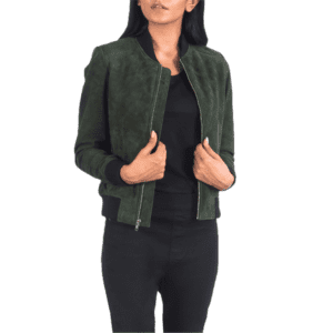 Bliss Green Suede Bomber Jacket Front side