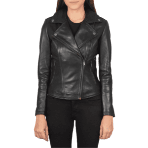 Flashback Black Leather Biker Jacket Front Side