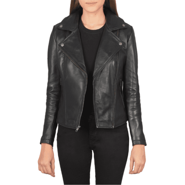 Flashback Black Leather Biker Jacketa Front Side