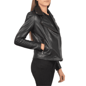 Flashback Black Leather Biker Jacket Left Side