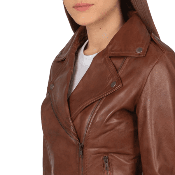 Flashback Brown Leather Biker Jacket Colar Side