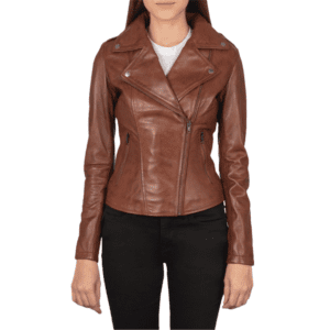 Flashback Brown Leather Biker Jacket Front Side