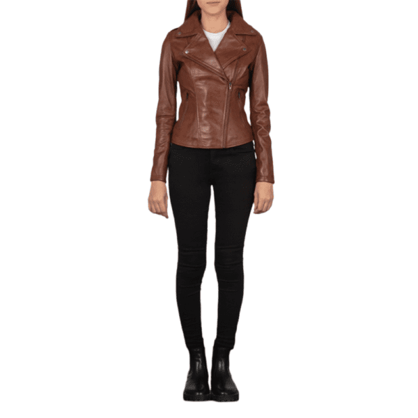 Flashback Brown Leather Biker Jacket Front Side