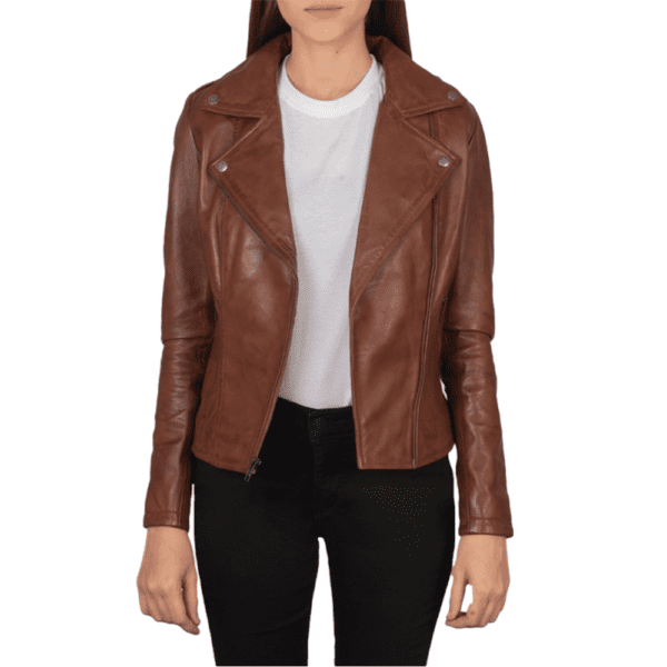 Flashback Brown Leather Biker Jacket Front Side