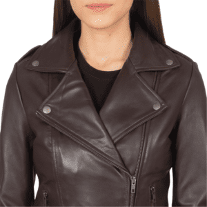 Flashback Maroon Leather Biker Jacket Colar Side