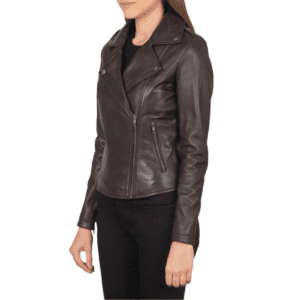 Flashback Maroon Leather Biker Jacket Right Side