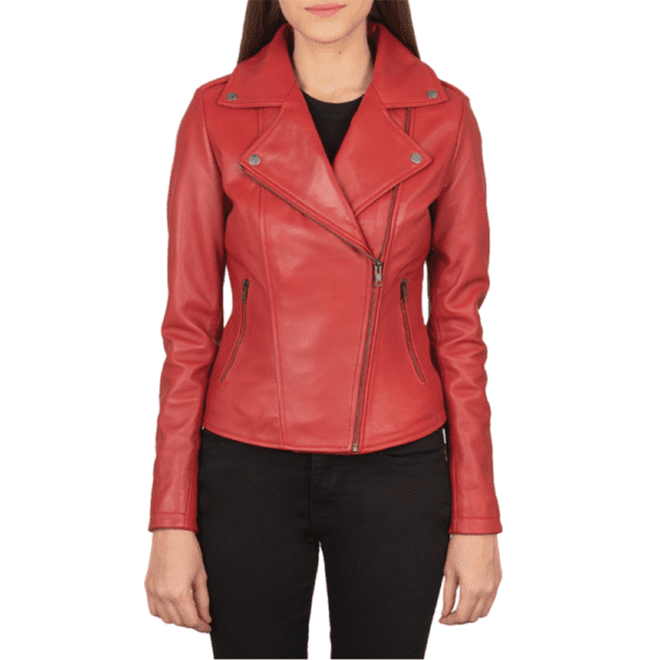 Flashback Red Leather Biker Jacket Front Side