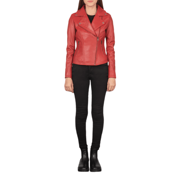 Flashback Red Leather Biker Jacket Front Side