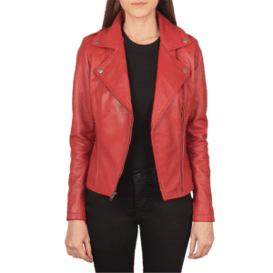 Flashback Red Leather Biker Jacket Front Side