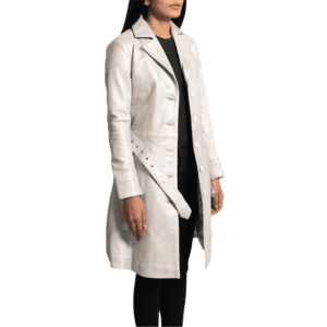 Moonlight Silver Leather Trench Coat Left Side