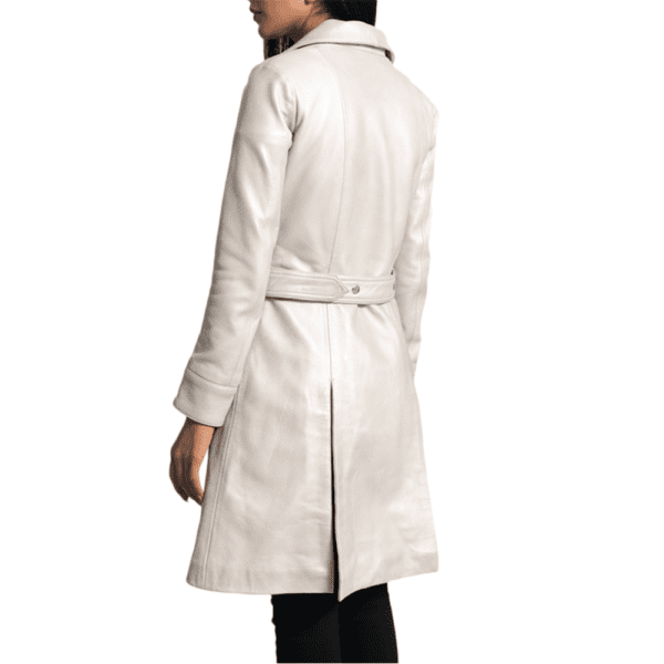 Moonlight Silver Leather Trench Coat Back Side