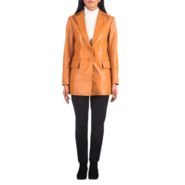 Marilyn Tan Brown Leather Blazer Front Side