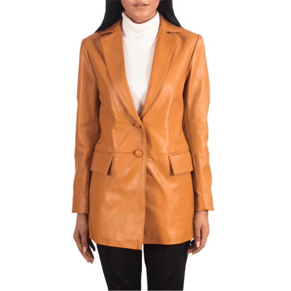 Marilyn Tan Brown Leather Blazer Front Side