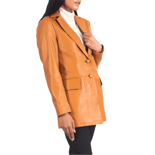 Marilyn Tan Brown Leather Blazer Left Side