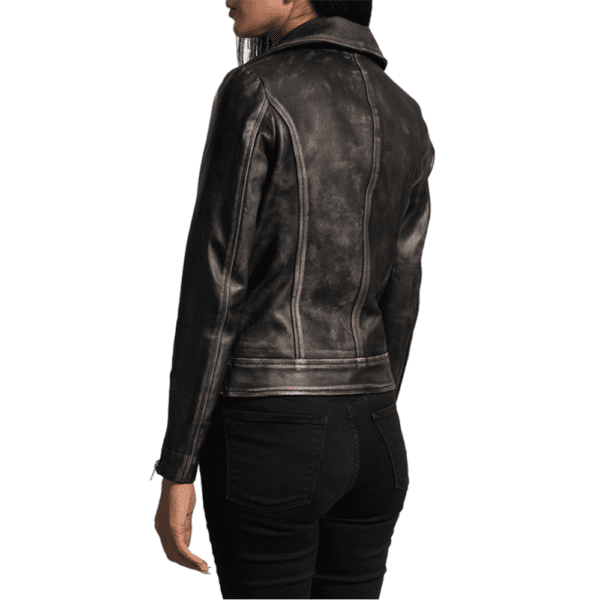 Rumy Distressed Brown Leather Biker Jacket Back Side