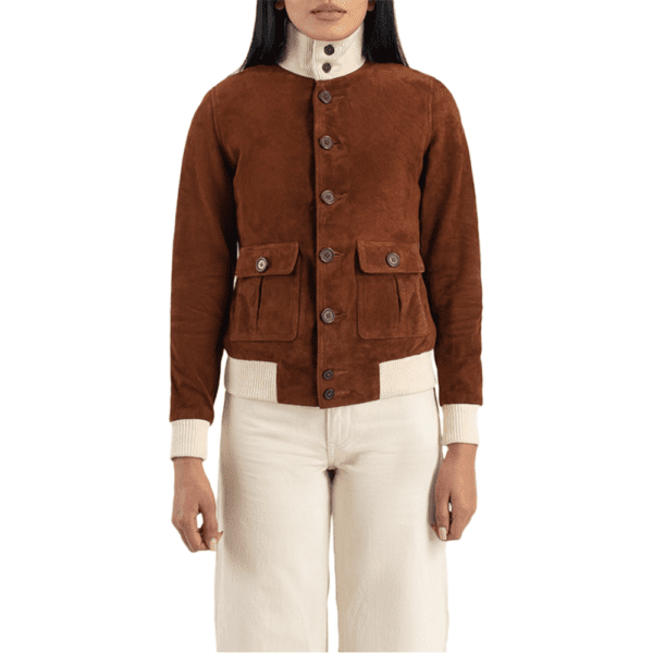 Sasha A1 Brown Suede Bomber Jacket Front Side