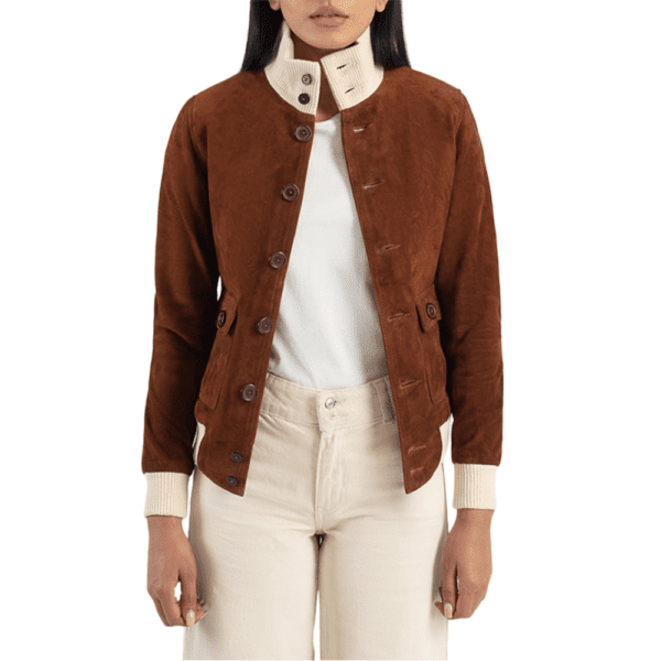 Sasha A1 Brown Suede Bomber Jacket Front Side