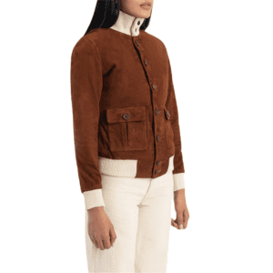 Sasha A1 Brown Suede Bomber Jacket Right Side