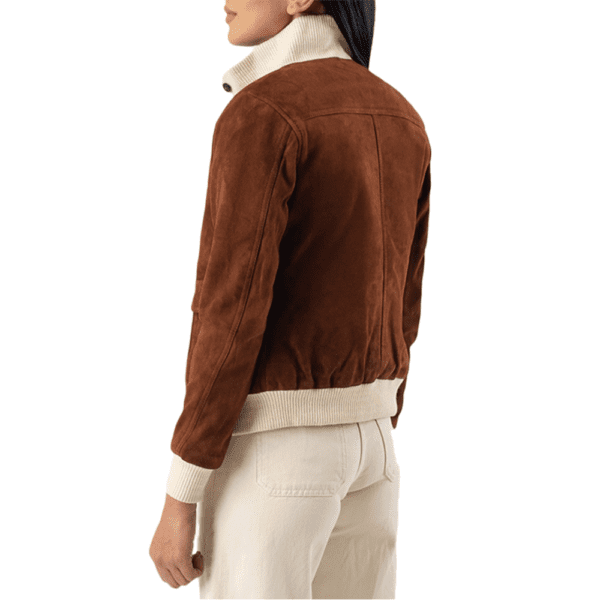 Sasha A1 Brown Suede Bomber Jacket Back Side