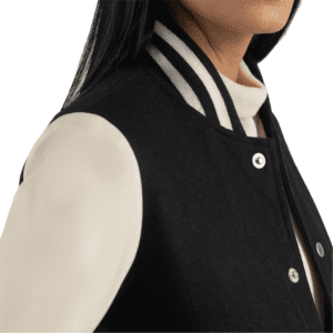 Savant Black & White Hybrid Varsity Jacket Shoulder Side