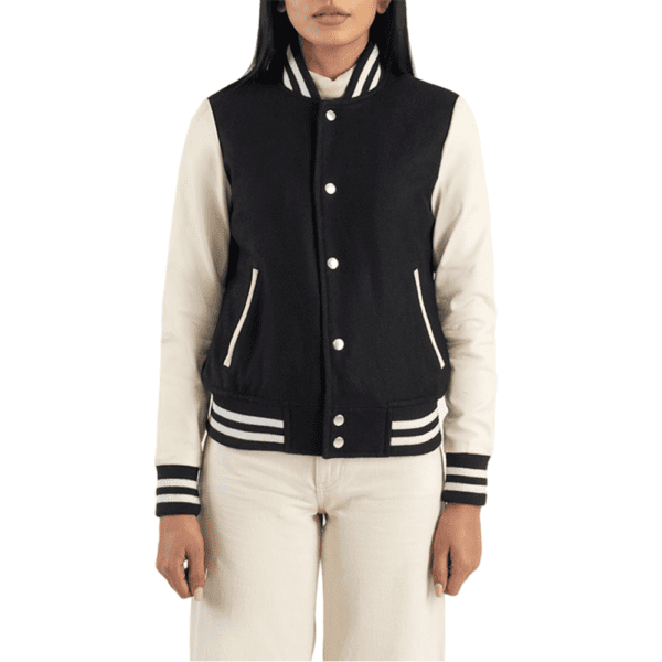 Savant Black & White Hybrid Varsity Jacket Front Side