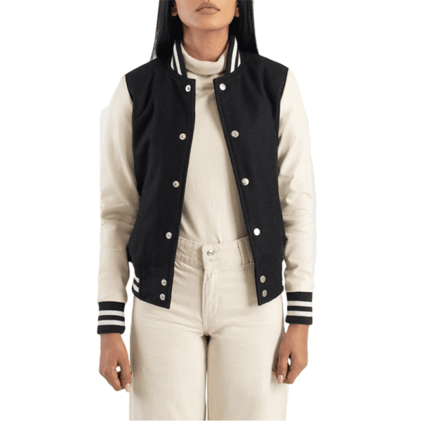 Savant Black & White Hybrid Varsity Jacket Front Side