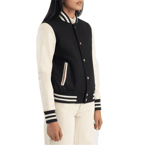 Savant Black & White Hybrid Varsity Jacket Left Side