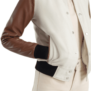 Savant White & Brown Hybrid Varsity Jacket Pocket Side