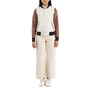 Savant White & Brown Hybrid Varsity Jacket Front Side