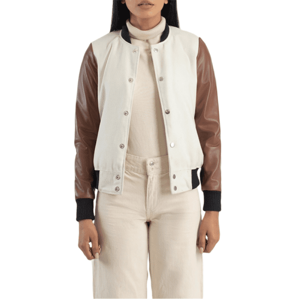 Savant White & Brown Hybrid Varsity Jacket Front Side