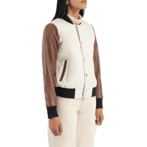 Savant White & Brown Hybrid Varsity Jacket Left Side