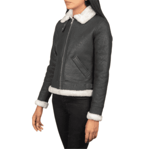 Sherilyn B-3 Black & White Leather Bomber Jacket Right Side