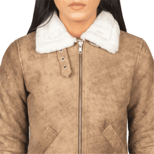 Sherilyn B-3 Distressed Brown Leather Bomber Jacket Colar Side