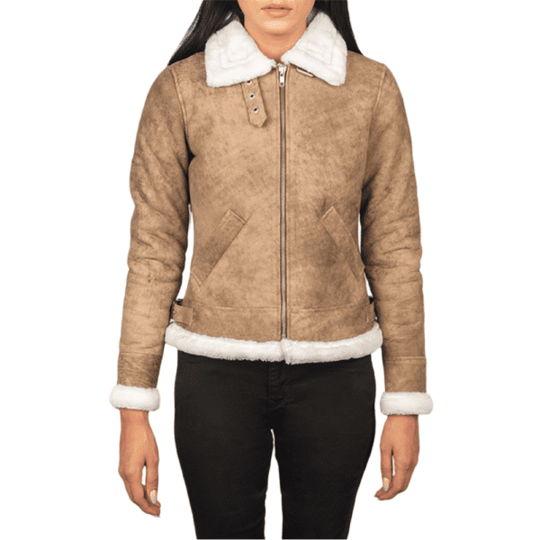 Sherilyn B-3 Distressed Brown Leather Bomber Jacket Front Side