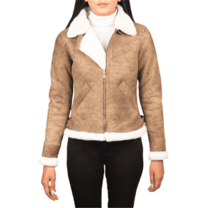 Sherilyn B-3 Distressed Brown Leather Bomber Jacket Front Side