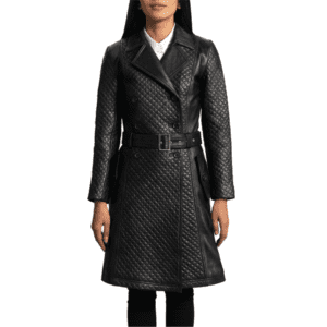 Sweet Susan Black Leather Trench Coat Front Side