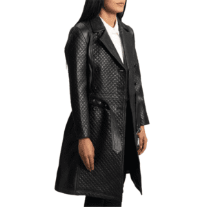 Sweet Susan Black Leather Trench Coat Left Side