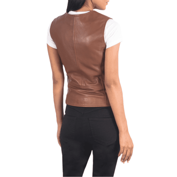 Vanda Black Leather Biker Vest Back Side