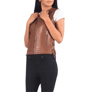 Vanda Black Leather Biker Vest Front Side