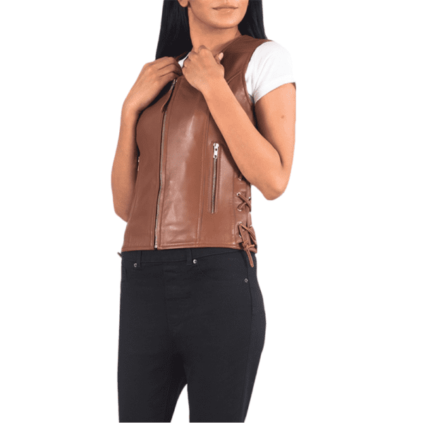 Vanda Black Leather Biker Vest Front Side