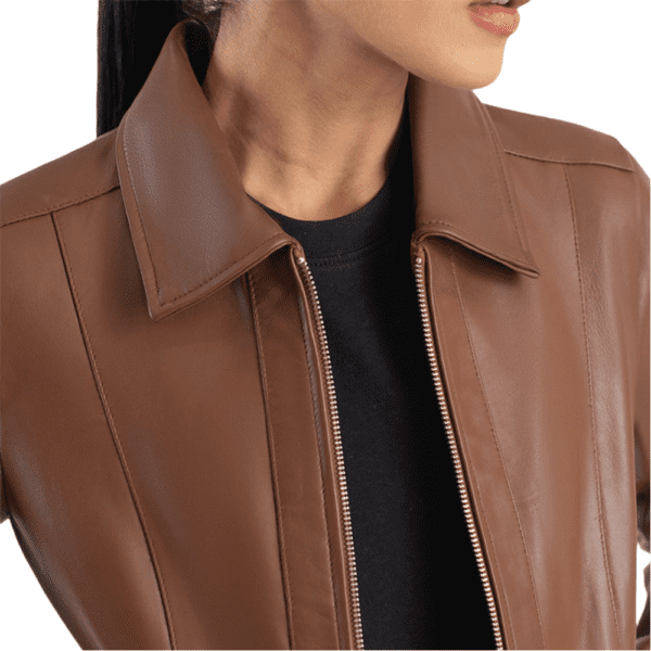 Vixen Brown Classic Collar Leather Jacket Colar Side