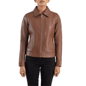 Vixen Brown Classic Collar Leather Jacket Front Side