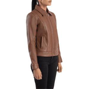 Vixen Brown Classic Collar Leather Jacket Right Side