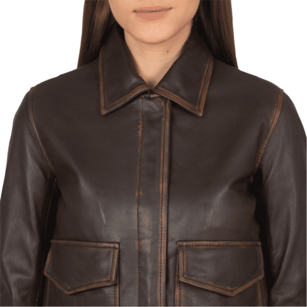 Westa A-2 Brown Leather Bomber Jacket Colar Side