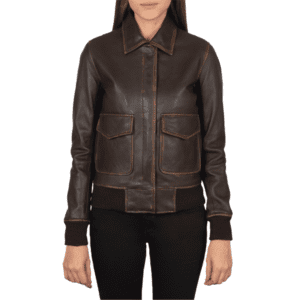 Westa A-2 Brown Leather Bomber Jacket Front Side